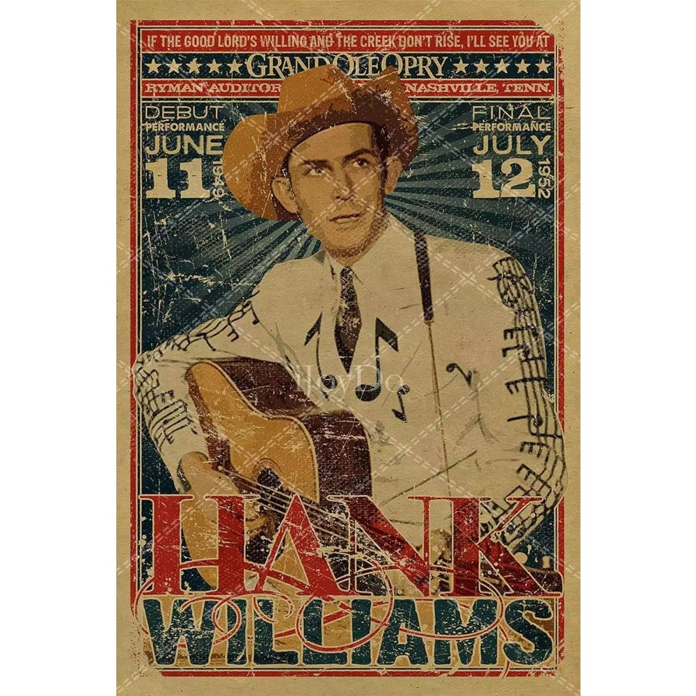 Musical Instrument Sign - Hank Williams metalen bord Retro Vintage
